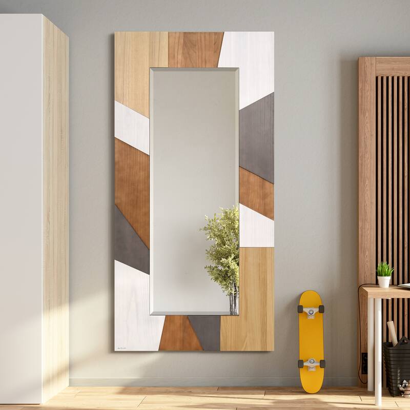 Geometric Blocks Hand Made Solid Paulownia Wood Beveled Leaner Mirror