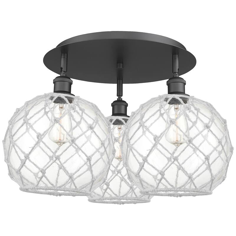 Innovations Lighting 516-3C-14-22 Farmhouse Rope Semi-Flush Farmhouse - Matte Black / Clear Glass with White Rope