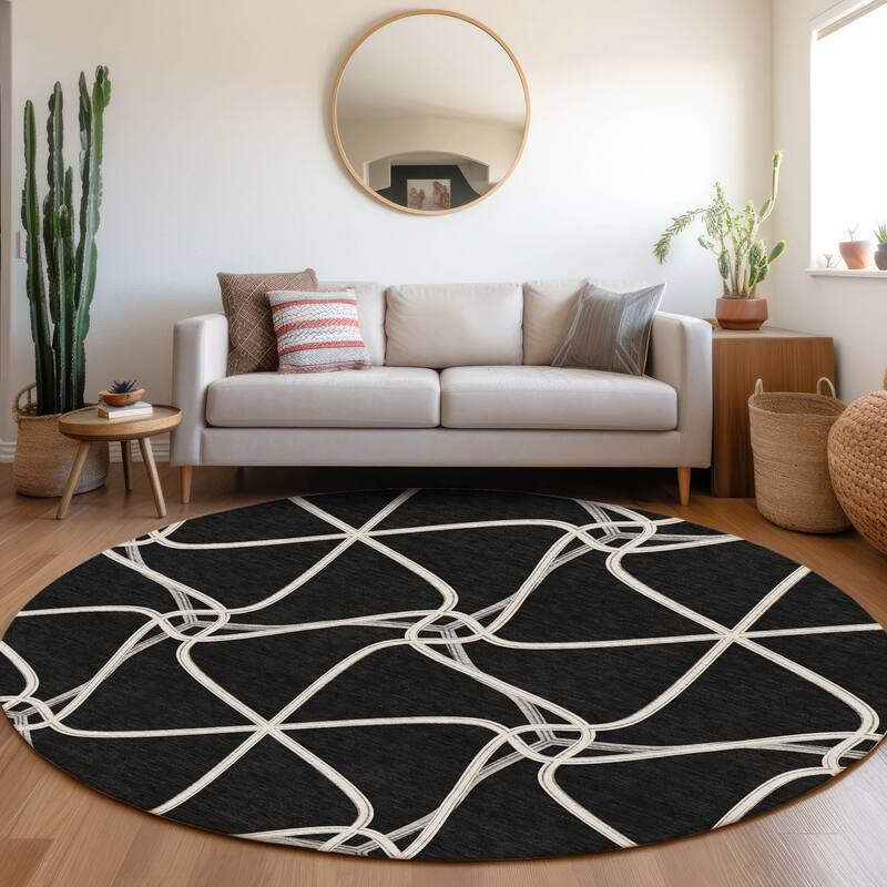 Premium Washable Super Soft Contemporary Geo Mayfield Rug - Black - 8' x 8'