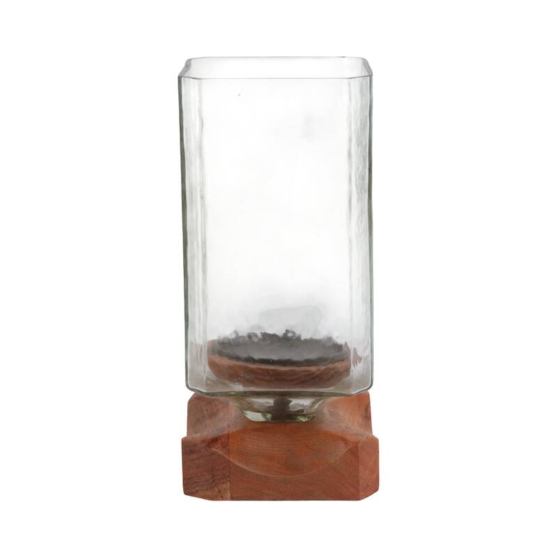 Decorative Wood and Glass Hurrican Pillar Candle Holder