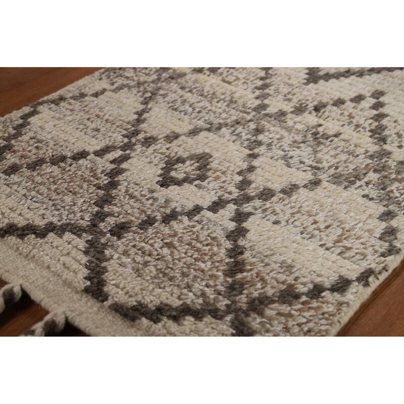 Striped Geometric Moroccan Accent Rug Hand-Knotted Wool Carpet - 2'0"x 3'0"