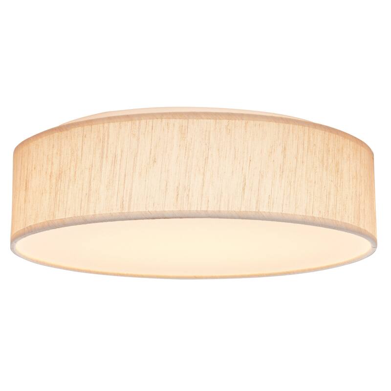 15 inch CCT Selectable Fabric Drum LED Decor Flush Mount Fixture Beige Fabric Shade Acrylic Diffuser - Beige Fabric