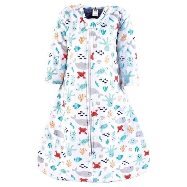 slide 1 of 1, Hudson Baby Infant Boy Long Sleeve Plush Faux Fur Sleeping Bag, Wearable Blanket, Sea Characters 0-6 Months - Sea Characters