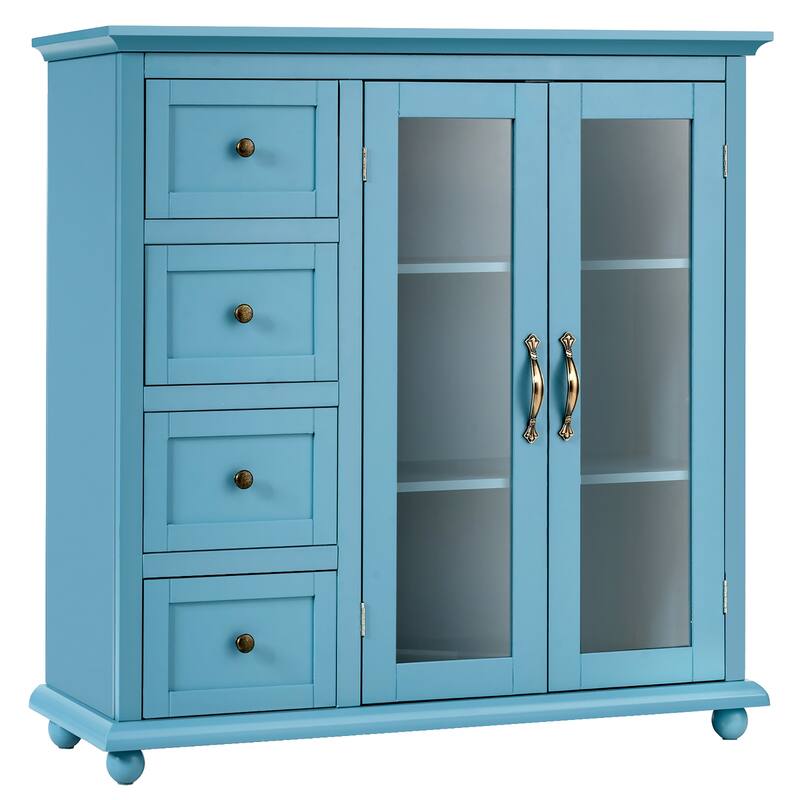 Buffet Sideboard Wood Storage Cabinet Console Table with 4 Drawers - Blue