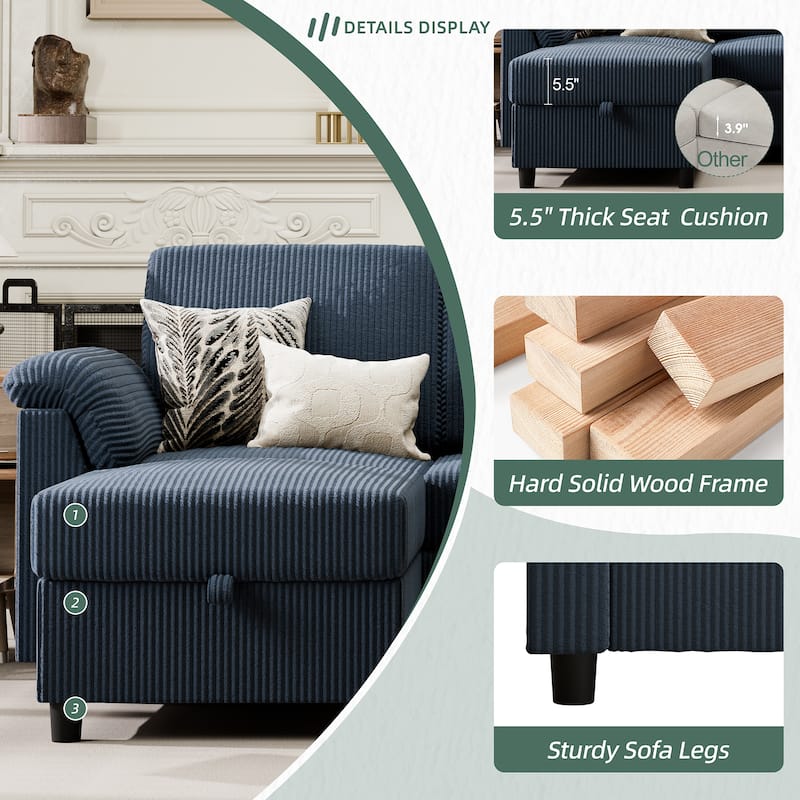 Futzca ​Sectional Sofa Couch, 3 Seat L Shaped Sofa with Removable Pillows