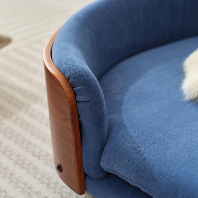 Scandinavian Velvet Pet Sofa with Wood Legs & Curved Back - Medium