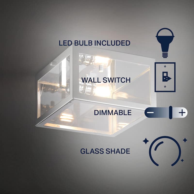 Alma 12" Metal/Glass LED Flush Mount, by JONATHAN Y