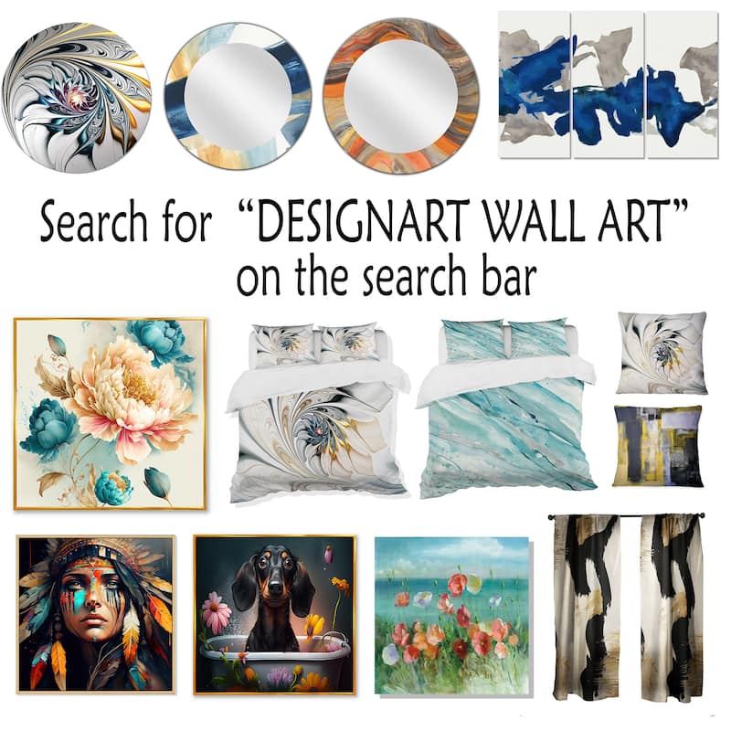 Designart "Minimalist Blue and Gold II" Abstract Shapes Metal Circle Wall Art