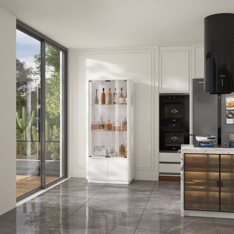 Modern Kitchen Cabinet Wine Bar Buffet with White Light & USB Port