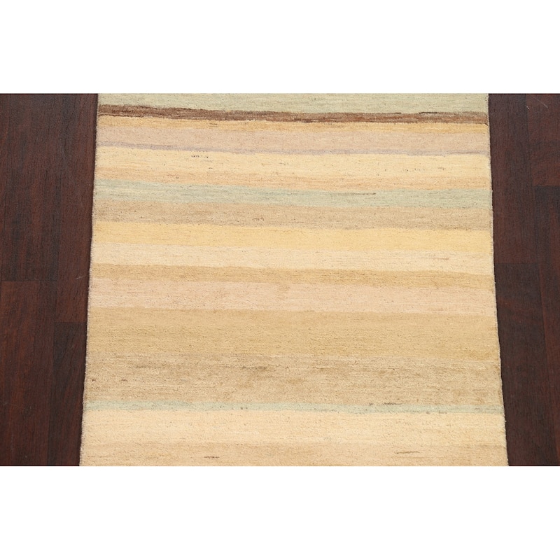 Contemporary Striped Gabbeh Kashkoli Wool Area Rug Hand-knotted Carpet - 3'1" x 5'2"
