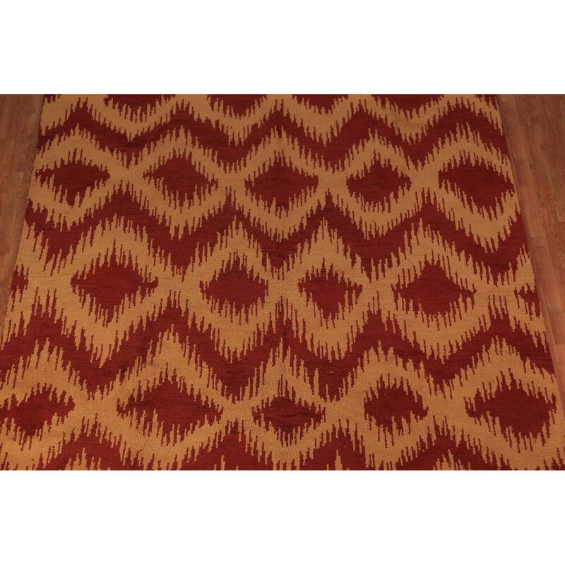 Hand Knotted Oriental 100% Wool Carpet Modern Geometric Red Moroccan Area Rug - 11' 8'' X 8' 11''