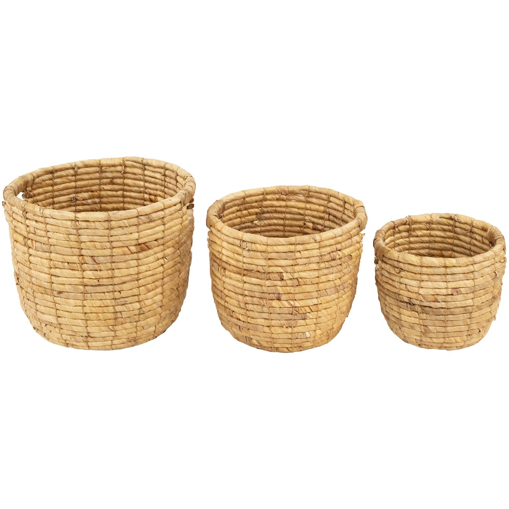 Set of 3 Bisque Woven Round Water Hyacinth Storage Baskets 13.75" - 13.75