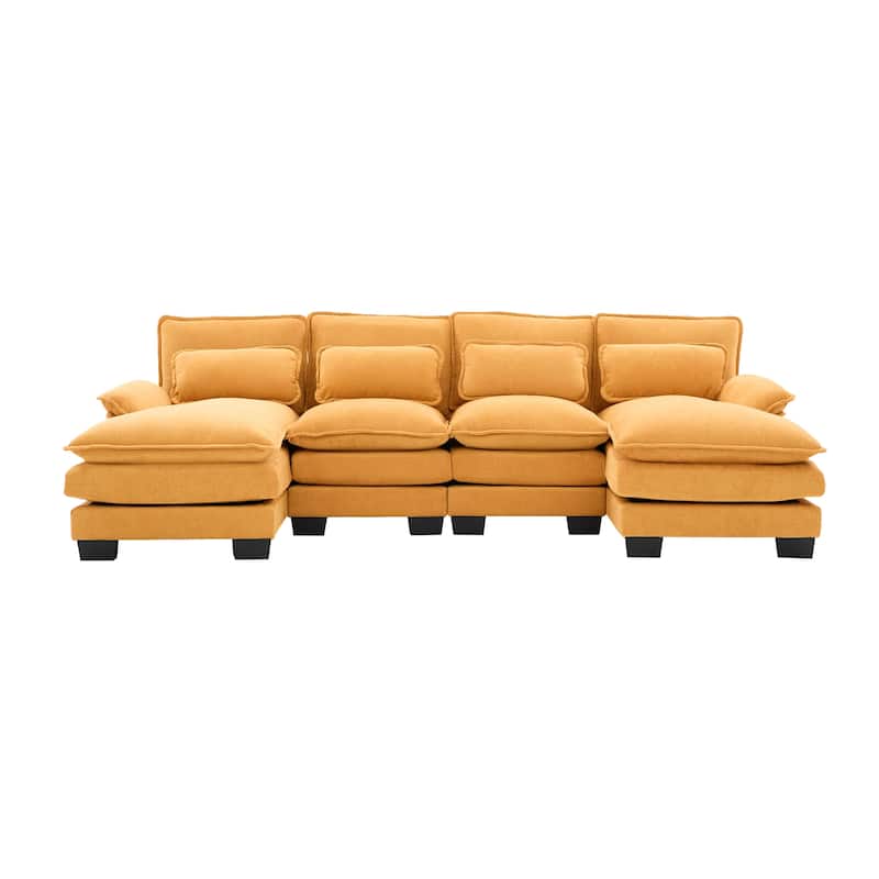 Symmetrical Chenille Upholstered Sectional Sofa U-shaped Cloud Couch with Double Chaise, Side Pockets and Double-layer Cushions