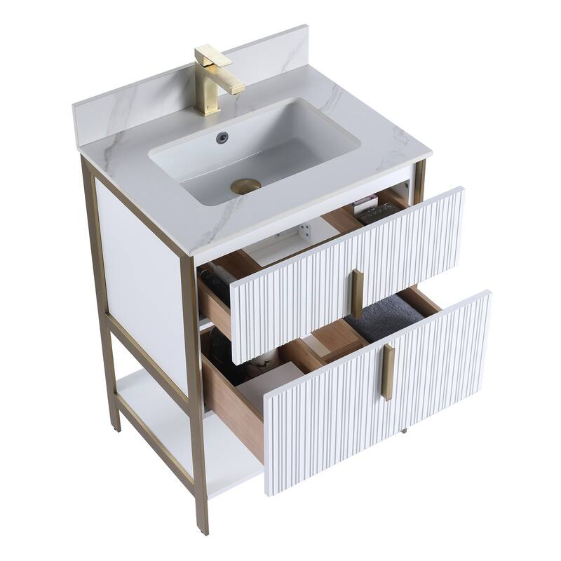 Fine Fixtures Serenity Modern Bathroom Vanity with White Carrara Stone Top