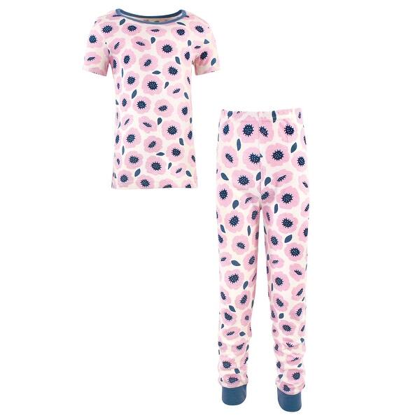 slide 1 of 1, Touched by Nature Toddler and Kids Girl Organic Cotton Tight-Fit Pajama Set, Blossoms 2T