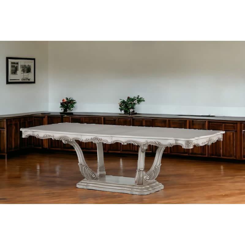 44" Off White Solid Wood Pedestal Base Dining Table - Off White