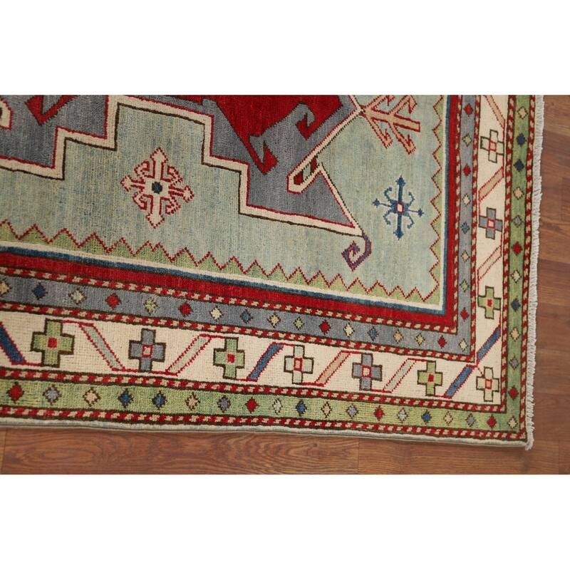 Green Kazak Accent Rug Hand-Knotted Wool Carpet - 3'6" x 4'11"
