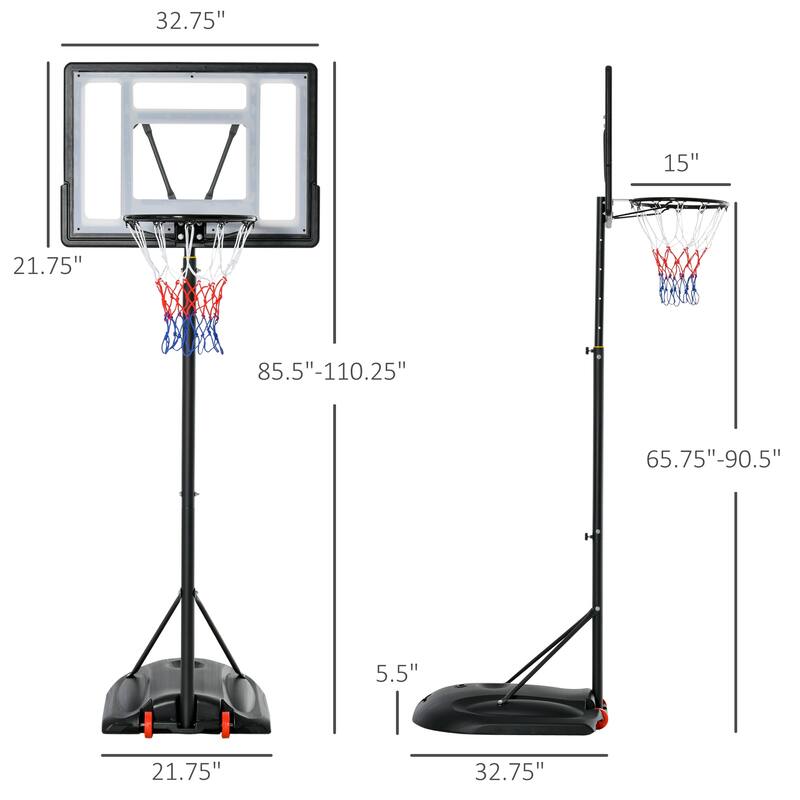 Basketball Hoop Outdoor, Portable Basketball Goal, 5.5FT-7.5FT Height Adjustable with 33'' Backboard and Wheels