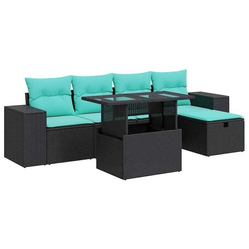 vidaXL Patio Sofa Set with Cushions Sectional Couches 6 Piece Poly Rattan - 21.7 x 24.4 x 27.2