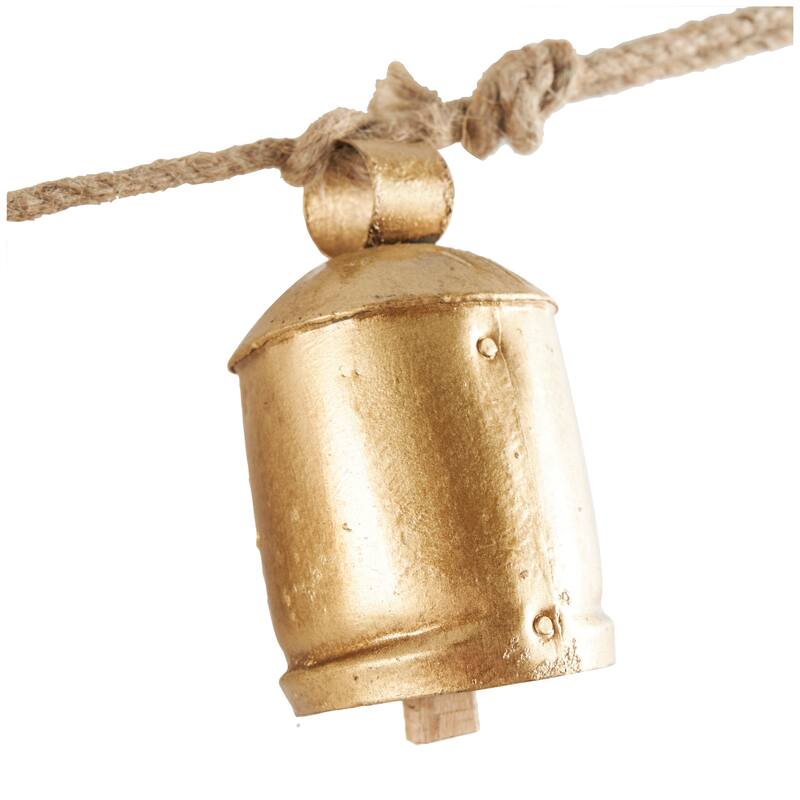 Gold Metal Tibetan Inspired String Hanging Decorative Cow Bell with Jute Hanging Rope