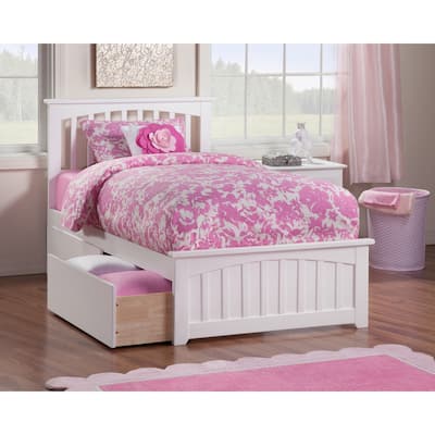 Mission Twin XL Platform Bed with Matching Foot Board with 2 Drawers in White