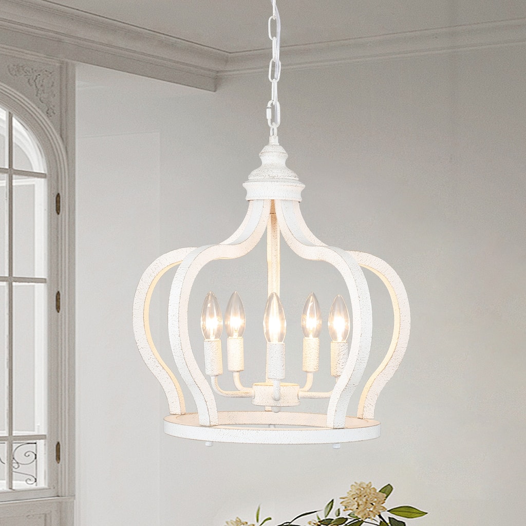 5-Light Candlestick Crown Hanging Linear Chandelier Lighting Fixture for Kitchen Island