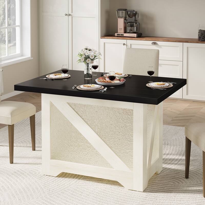 Rossetta 47'' Rectangular Farmhouse Thick Top Dining Table with Translucent Acrylic X-Base