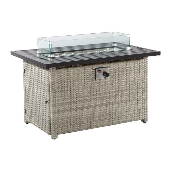 slide 2 of 6, Propane Fire Table, 42" Outdoor Gas Fire Pit, 50,000 Btu Steel Fire Table With Glass Wind Guard - N/A