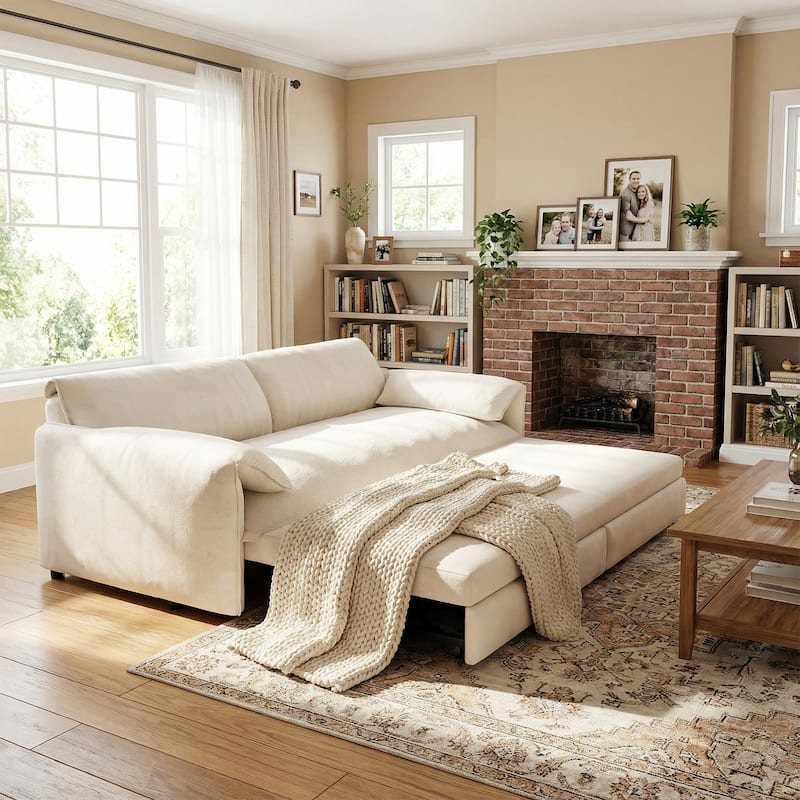 Homy Casa 66" Queen Pull-Out Sofa Bed with Storage, Velvet Loveseat