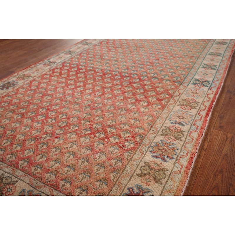 Geometric Botemir Persian Vintage Runner Rug Hand-Knotted Wool Carpet - 3'6" x 11'2"