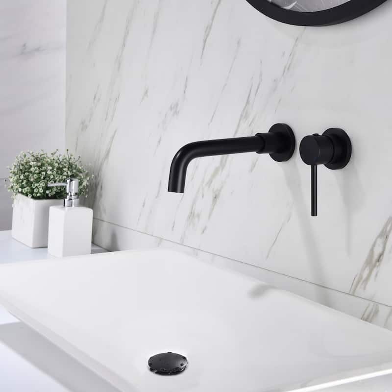 Wall Mounted Single Handle Bathroom Sink Faucet with Pop-Up Drain (No Overflow)