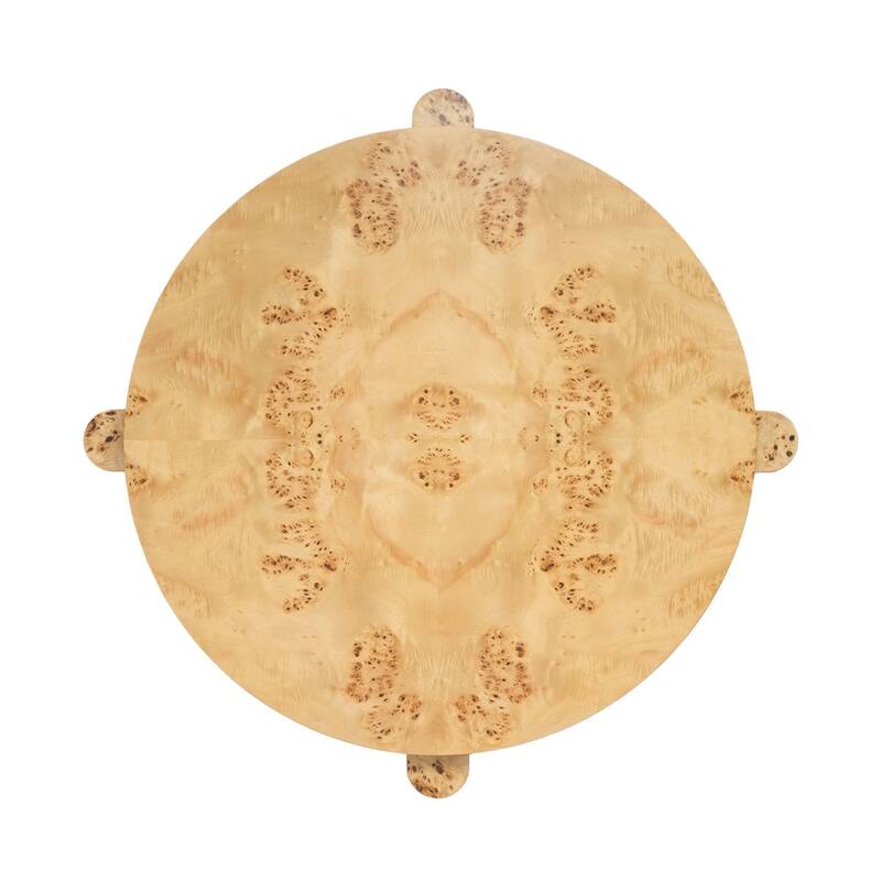 Studio London Round Coffee Table Maple Burl Wood Veneer with Easy Assembly