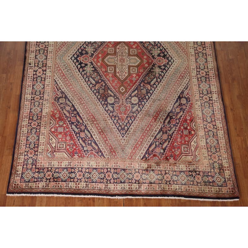 Vegetable Dye Shiraz Kashkoli Persian Vintage Rug Handmade Wool Carpet - 6'9"x 9'6"