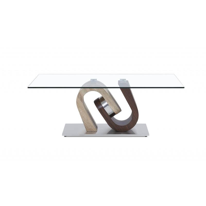HomeRoots 47" Clear And Oak Glass Coffee Table