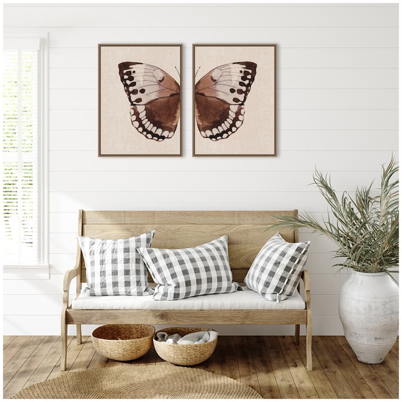 Kate and Laurel Sylvie Retro Butterfly Watercolor - 2 Piece Framed Canvas Art Set by The Creative Bunch Studio