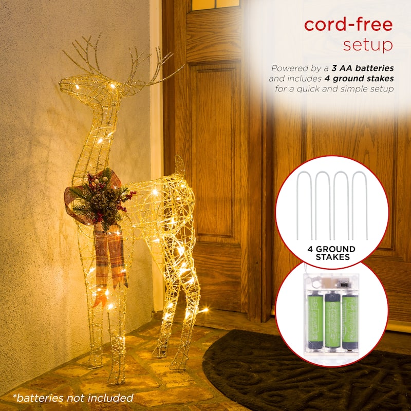Alpine Corporation Gold Wire Holiday Decor Reindeer with Warm White LED Lights