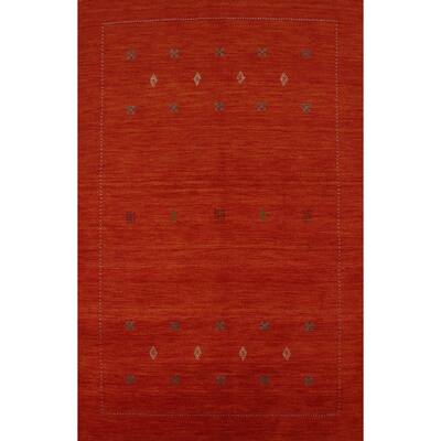 Orange Gabbeh Indian Rug Hand-Knotted Wool Carpet - 4'7" x 6'5"