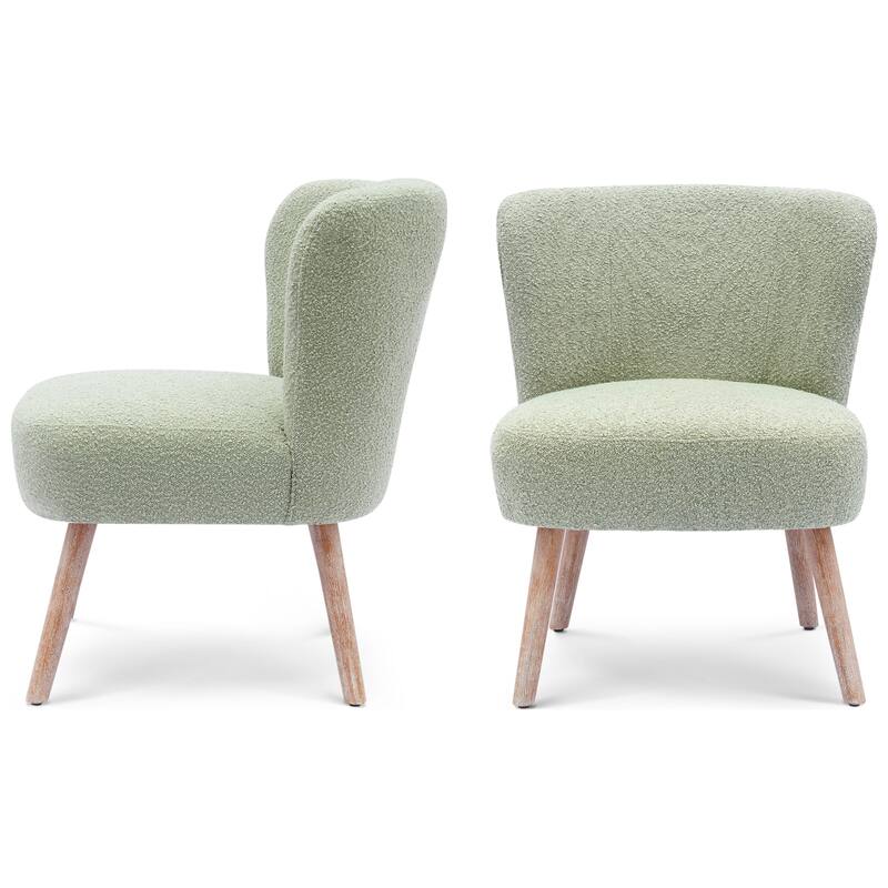 Boucle Polyester Upholstered Armless Accent Chair - Stain Resistant (Set of 2)