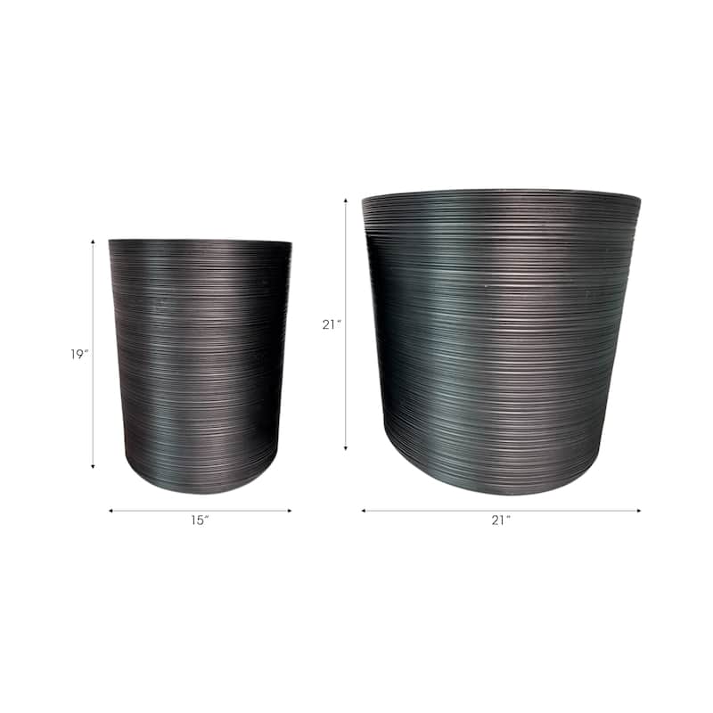 Polyresin Planter Ribbed Texture Home Use (Set of 2) - 21", 19" Black - 21" x 21" x 21"