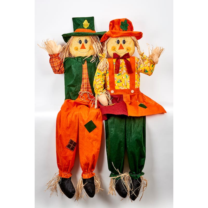 60" Sitting Scarecrow Couple, Set of 2