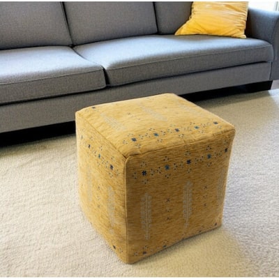 HomeRoots 18" Yellow Abstract Pouf Ottoman