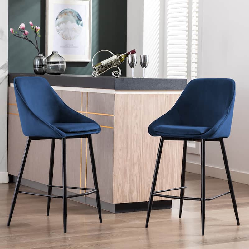 Porthos Home Uva Counter Stools Set of 2, Velvet Upholstery, Iron Legs