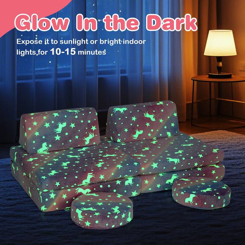 Gymax Glow in the Dark Modular Kids Play Couch Set w/ Machine-washable