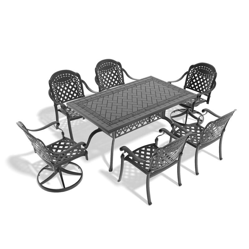 7-Piece Outdoor Patio Dining Set, Patio Conversation Set with 4 Dining Chairs, 2 Swivel Chairs and Rectangular Table