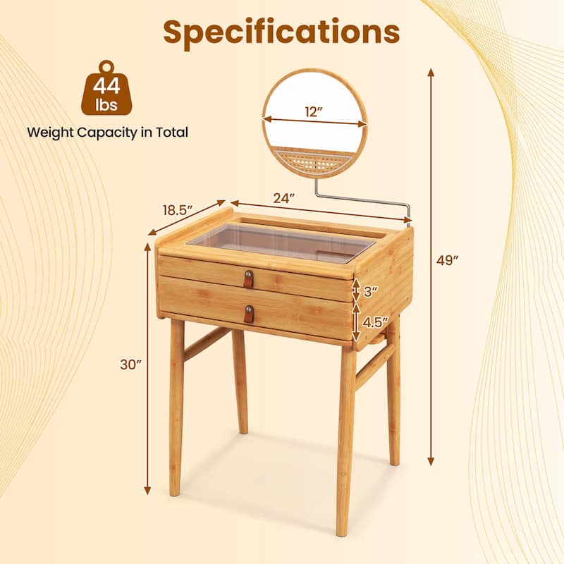 Costway Makeup Vanity Table with Adjustable Mirror Bamboo Dressing - See Details