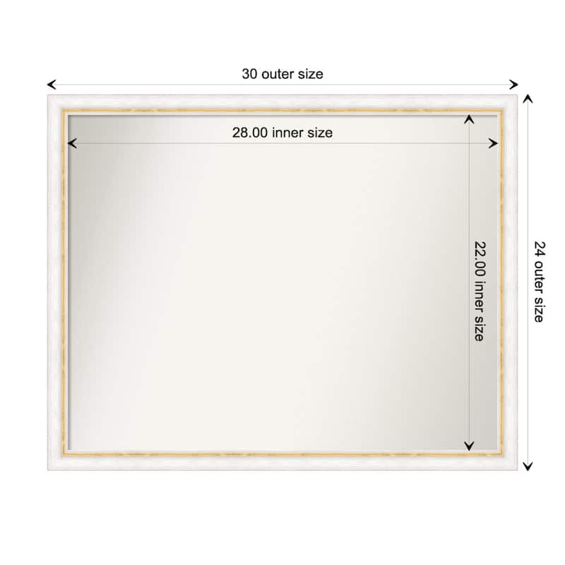 Morgan Non-Beveled Wood Framed Bathroom Vanity Wall Mirror - Morgan White Gold - Glass Size 28x22