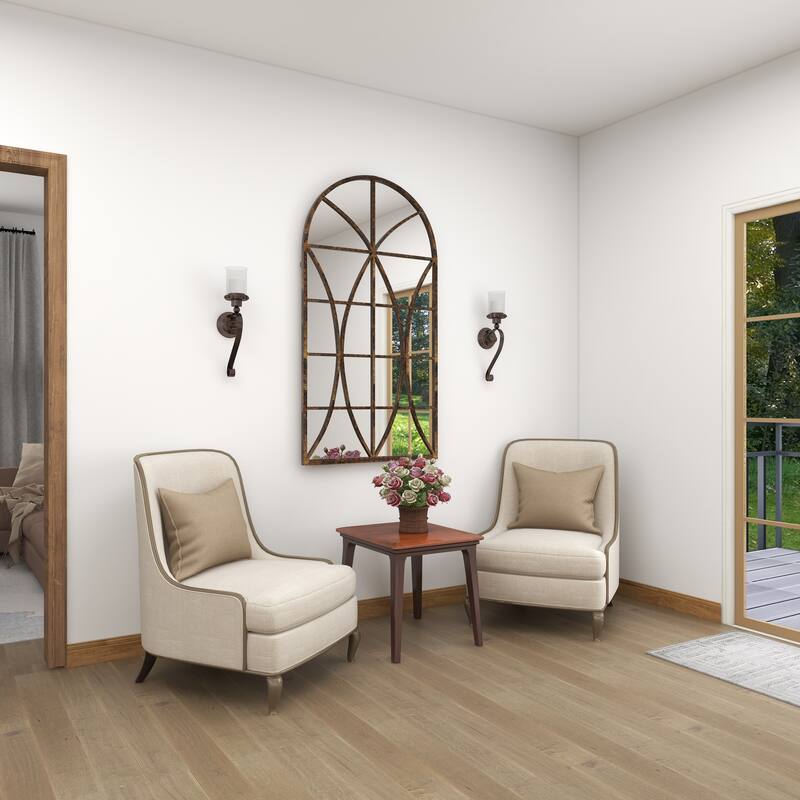 Brown Metal Studded Pillar Scroll Wall Sconce - 6 x 5 x 20