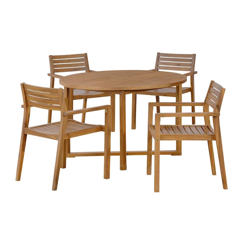 5-Piece Outdoor Dining Set with Acacia Wood Chairs and Round Table for Patios and Gardens