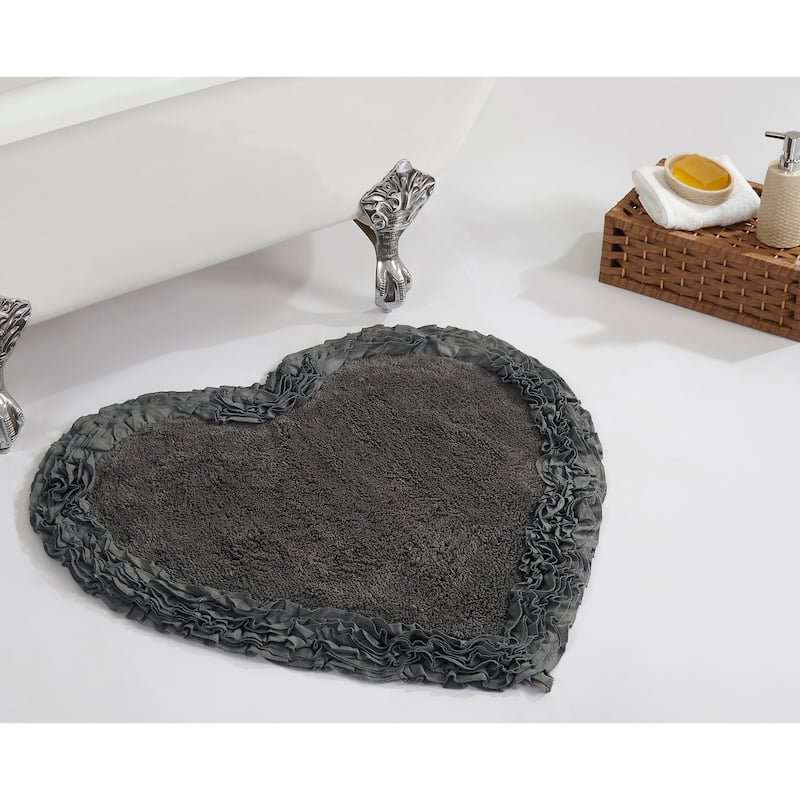 Better Trends 100% Cotton Super Soft & Water Absorbent Bathroom Rugs–Shaggy Border Tufted Machine Washable Tumble Dry Bath Mats - 30" Heart - Gray