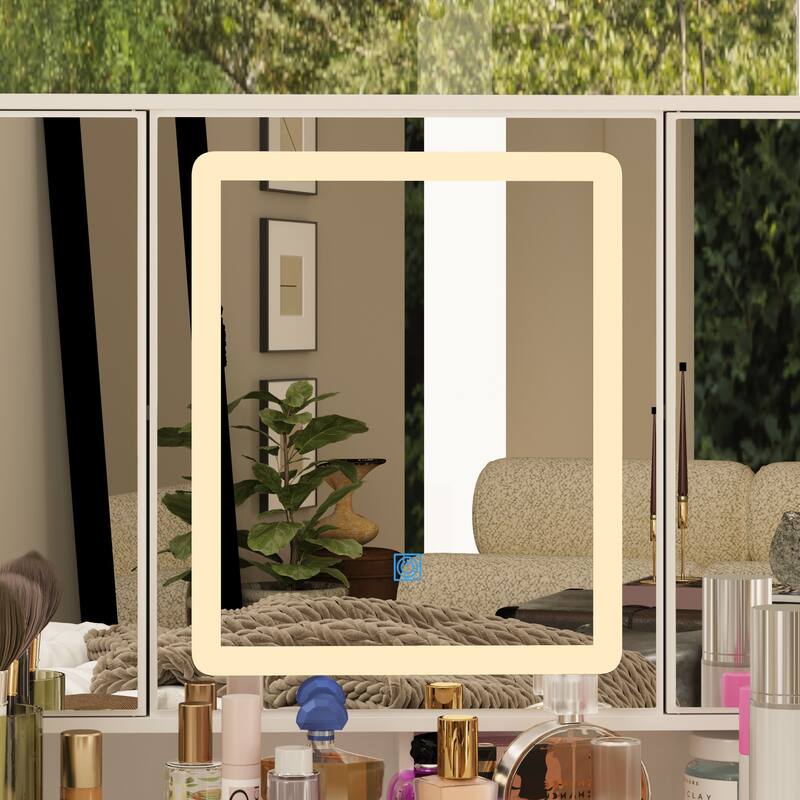 9-Drawer Vanity Set with Crystal Pulls and Versatile Mirror Lighting